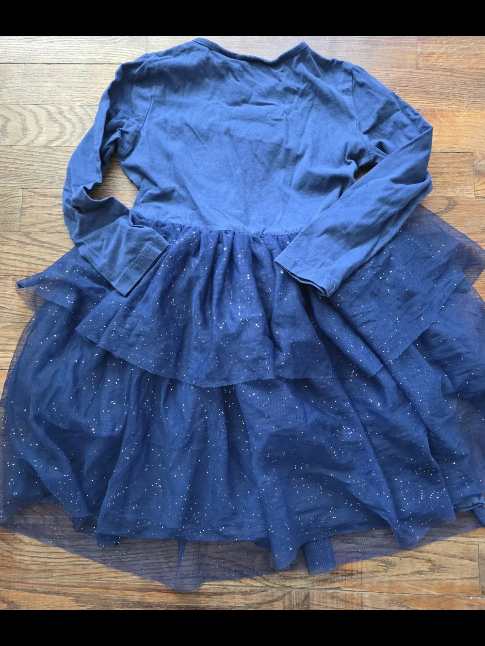 Girls' Navy Layered Tulle Dress with Sparkle Graphic